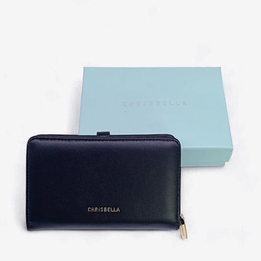 Chrisbella Black Textured Bi-Fold Leather Wallet