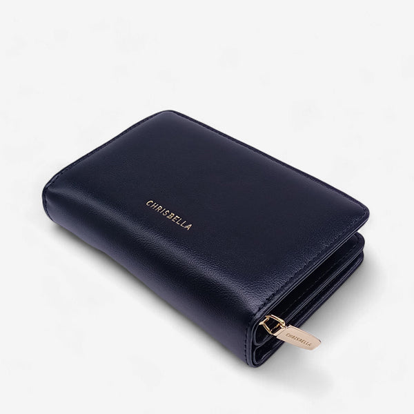 Chrisbella Black Textured Bi-Fold Leather Wallet