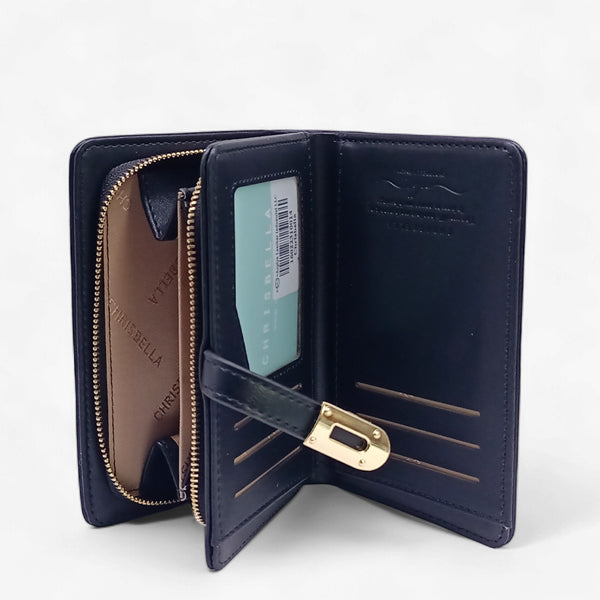 Chrisbella Black Textured Bi-Fold Leather Wallet