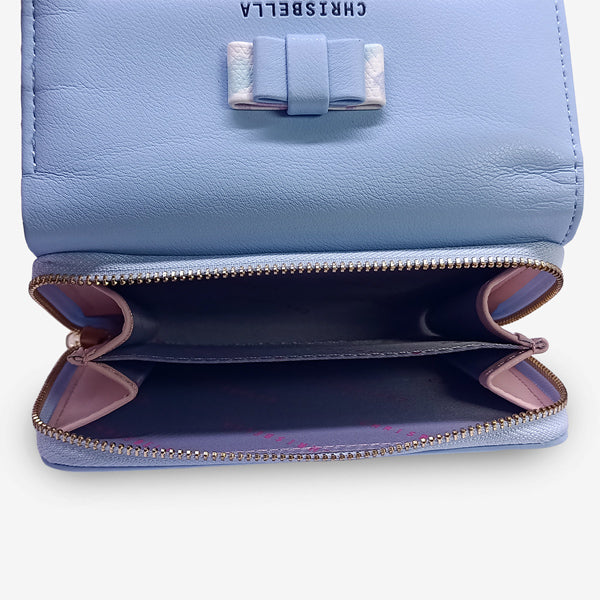 Chrisbella Blue Leather Tri-Fold Wallet