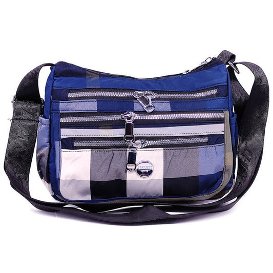 Blue Checkered Pattern Crossbody Messenger Bag