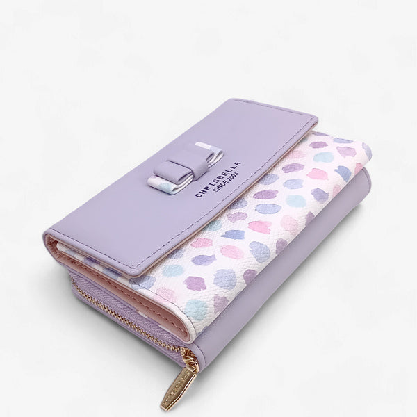 Chrisbella Solid Tri-Fold Ladies Wallet with Snap-Button