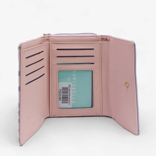 Chrisbella Solid Tri-Fold Ladies Wallet with Snap-Button