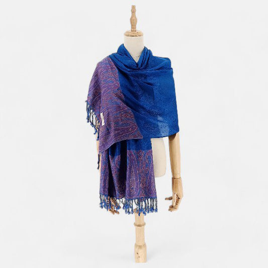 Elegant Soft Pashmina Scarf with Peacock Design