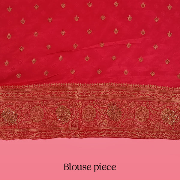 Elegant Red Banglori Silk Saree with Floral Embroidery