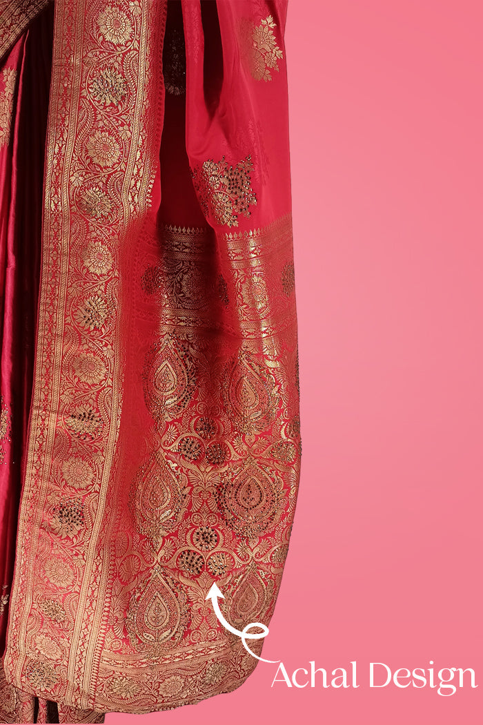 Elegant Red Banglori Silk Saree with Floral Embroidery