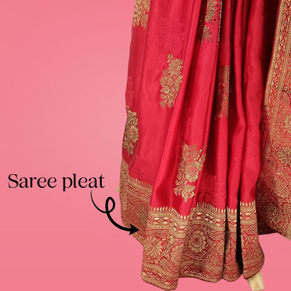 Elegant Red Banglori Silk Saree with Floral Embroidery