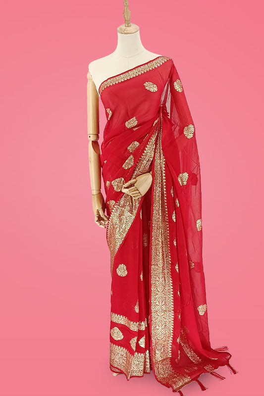 Vibrant Red Viscose Silk Saree