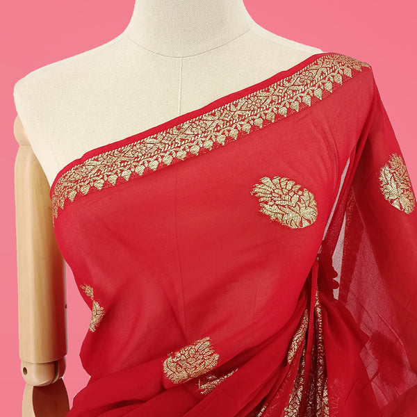 Vibrant Red Viscose Silk Saree