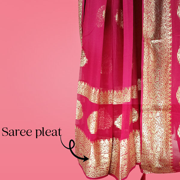 Pink Viscose Silk Saree with Golden Floral