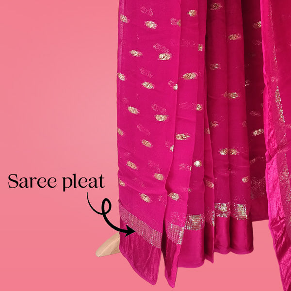 Dark Pink Chiffon Saree Embellished with Golden Dots