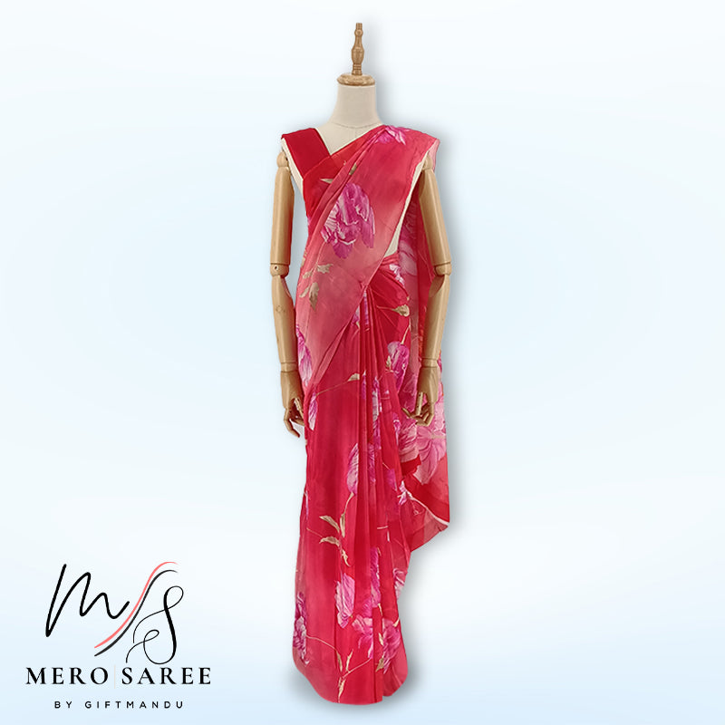 Pink Pure Chinon Chiffon Saree