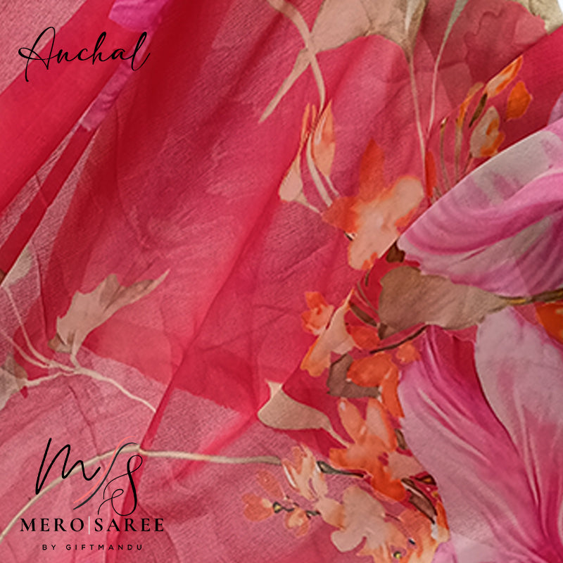 Pink Pure Chinon Chiffon Saree