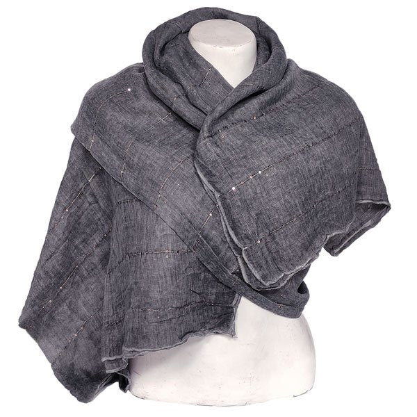 Sitara Embroidered Cotton Shawl for Women - Steel Grey