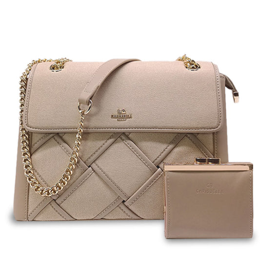 Beige Chrisbella Shoulder Bag with Chain Strap & Wallet