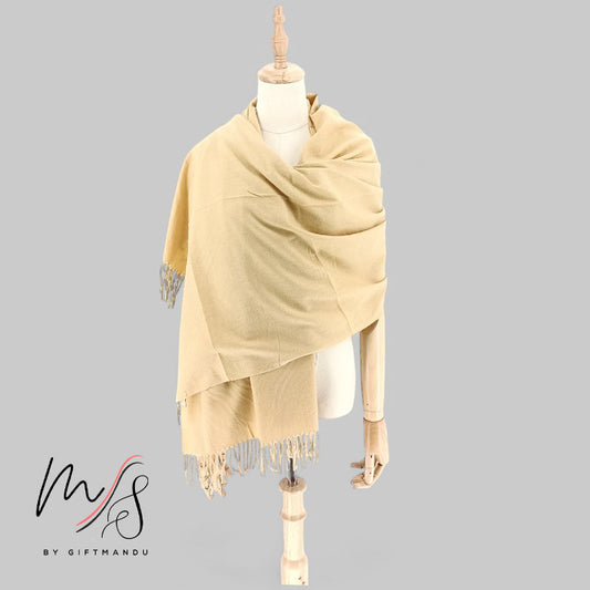 Beige Cashmere Scarf with Tassel Knot Detail